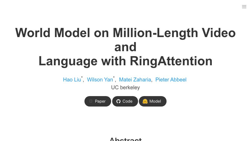 Screenshot of largeworldmodel.github.io: World model on million-length video and language with RingAttention