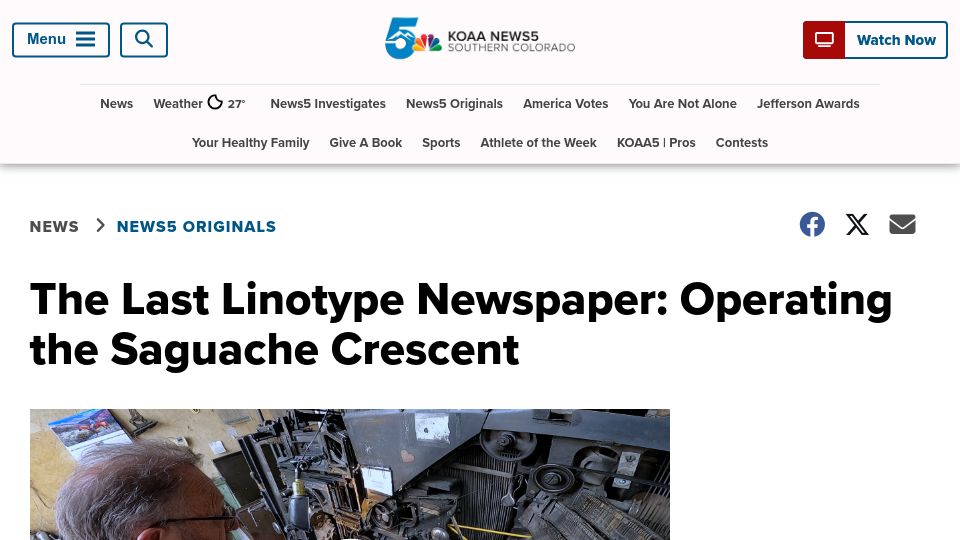 Screenshot of koaa.com: The Last Linotype Newspaper (2022)