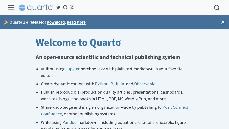 Screenshot of quarto.org: Quarto