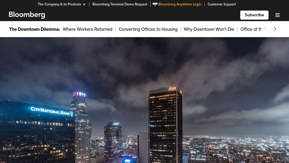 Screenshot of bloomberg.com: Commercial property deals in the US are starting to pick up at deep discounts