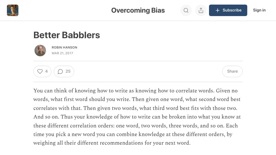 Screenshot of overcomingbias.com: Better Babblers