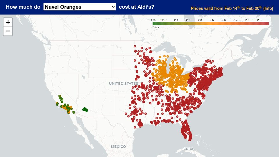 Screenshot of aldipricemap.com: Show HN: Aldi Price Map