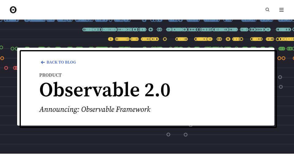 Screenshot of observablehq.com: Observable 2.0, a static site generator for data apps