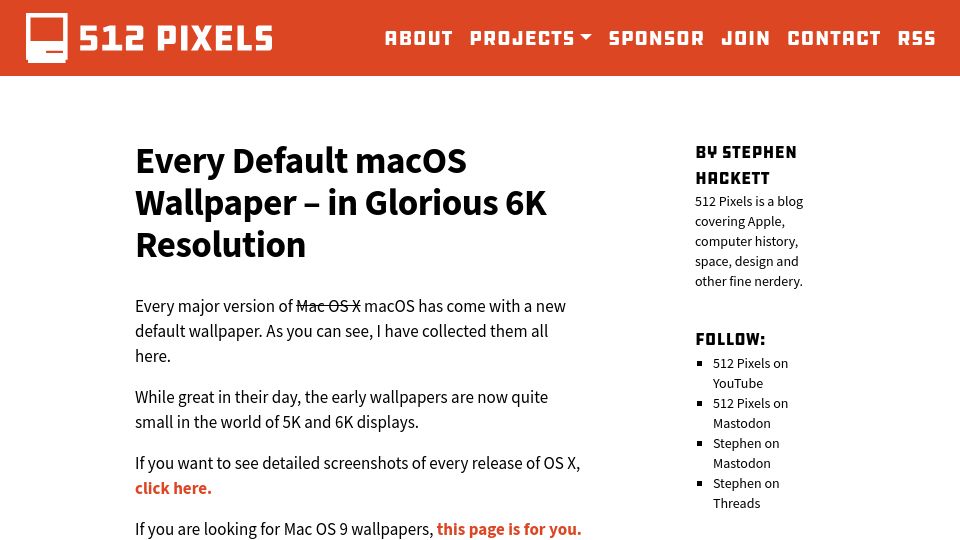 Screenshot of 512pixels.net: Every default macOS wallpaper
