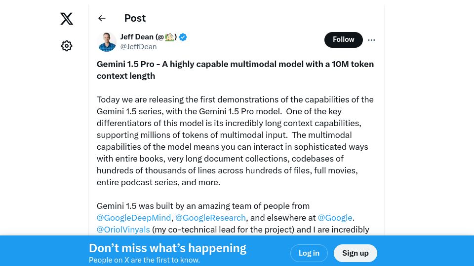 Screenshot of twitter.com: Gemini 1.5 Pro