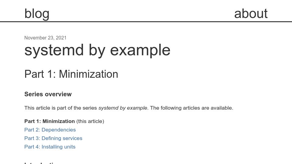 Screenshot of seb.jambor.dev: Systemd by Example (2021)
