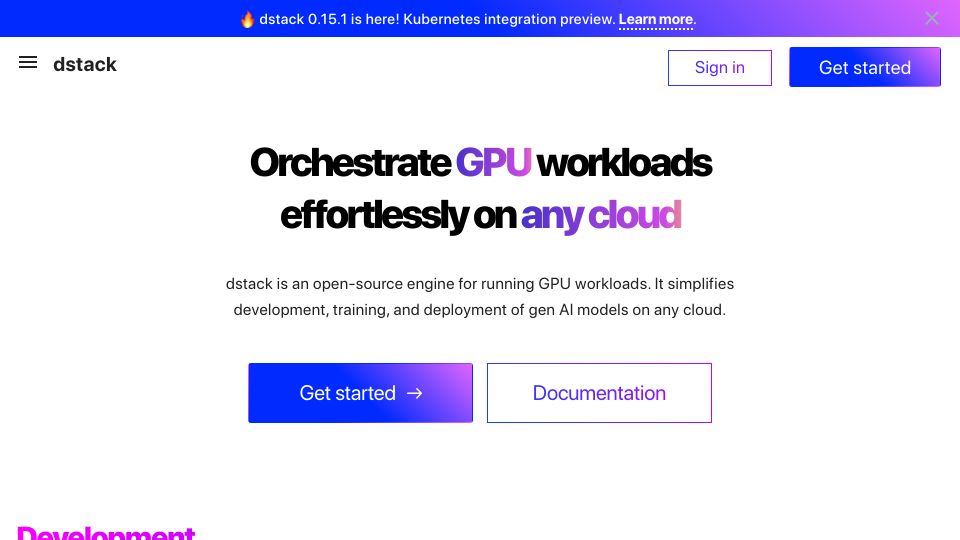 Screenshot of dstack.ai: Show HN: Dstack – an open-source engine for running GPU workloads