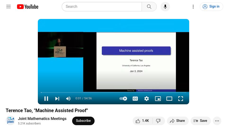Screenshot of youtube.com: Machine Assisted Proof [video]