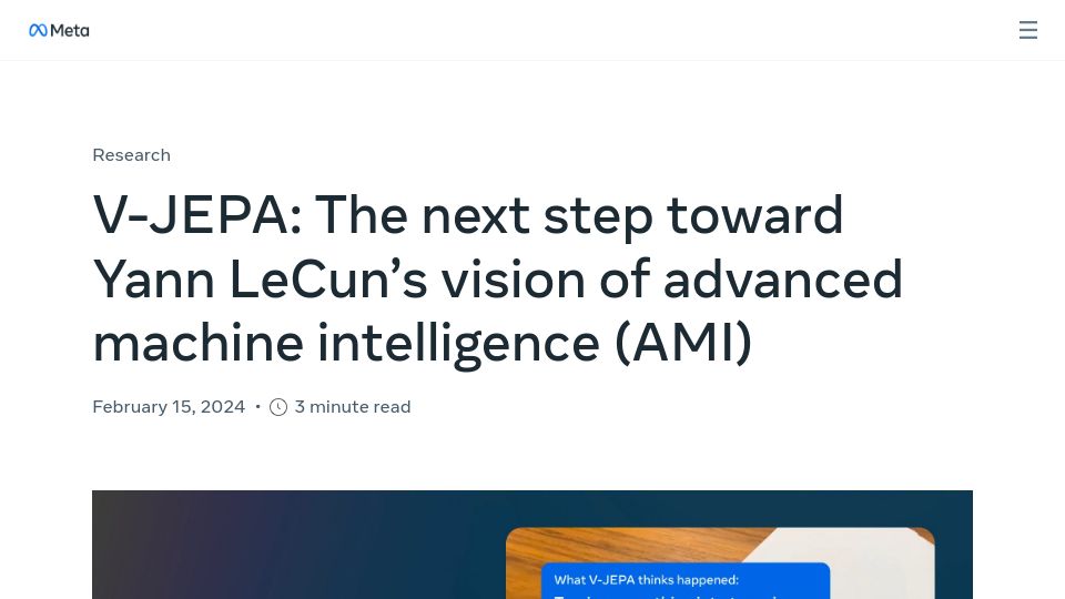 Screenshot of ai.meta.com: V-JEPA: Video Joint Embedding Predictive Architecture (V-JEPA) Model