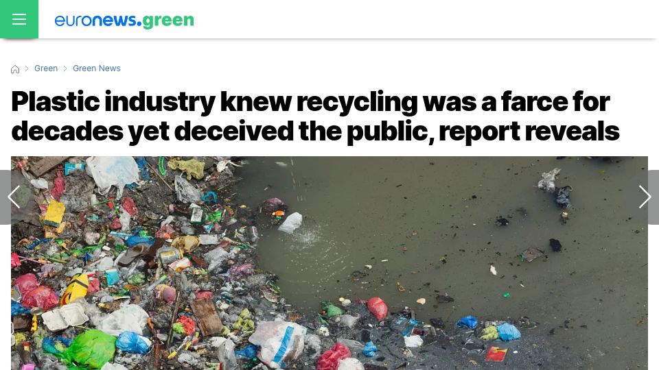 Screenshot of euronews.com: Plastic industry knew recycling was a farce for decades