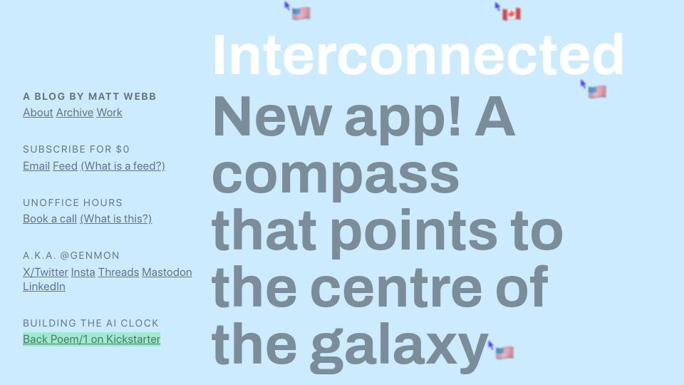 Screenshot of interconnected.org: Show HN: Galactic Compass – an app that points to the galactic center