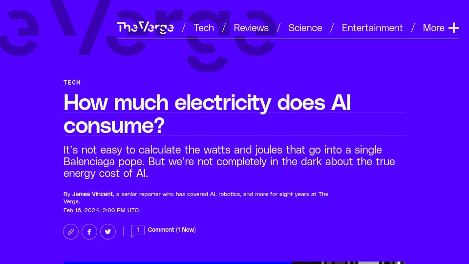 Screenshot of theverge.com: How much electricity does AI consume?