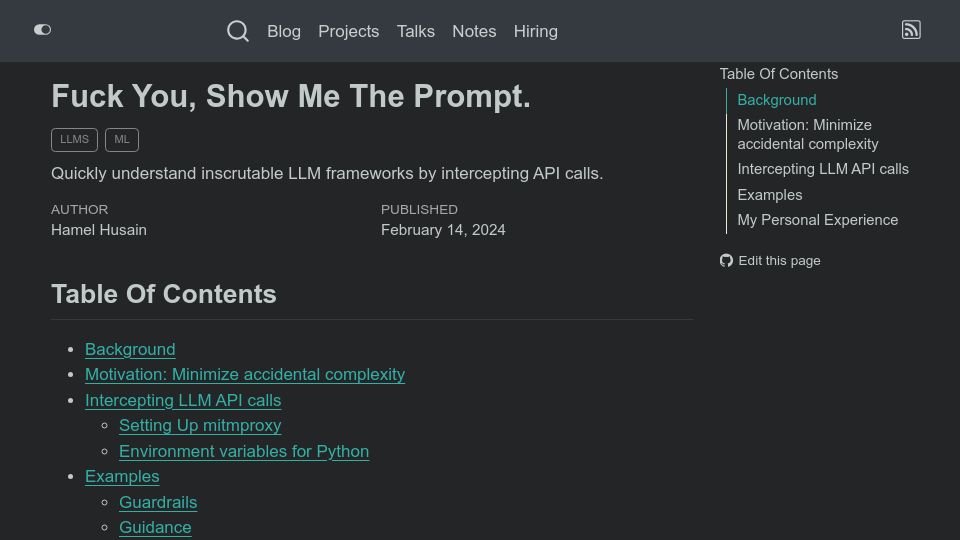Screenshot of hamel.dev: Show me the prompt