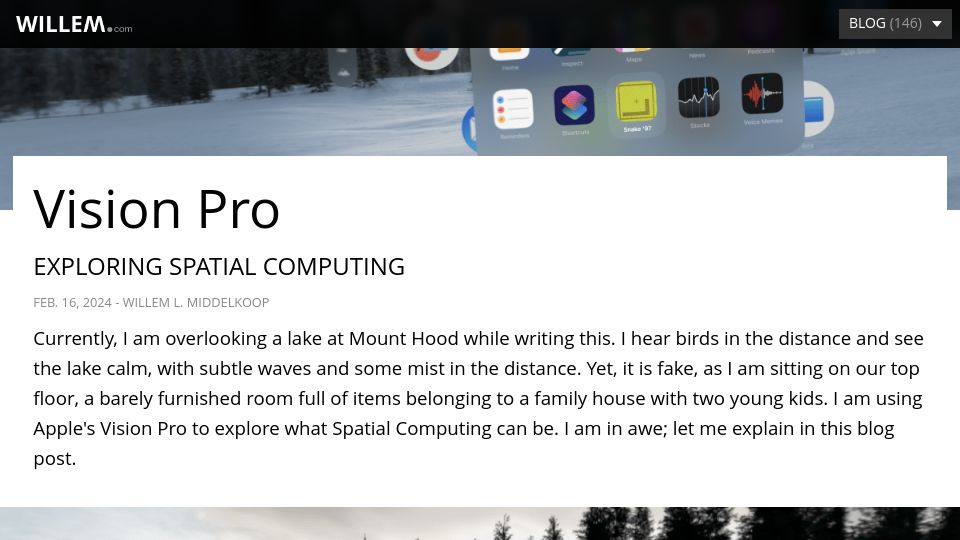 Screenshot of willem.com: Coding in Vision Pro