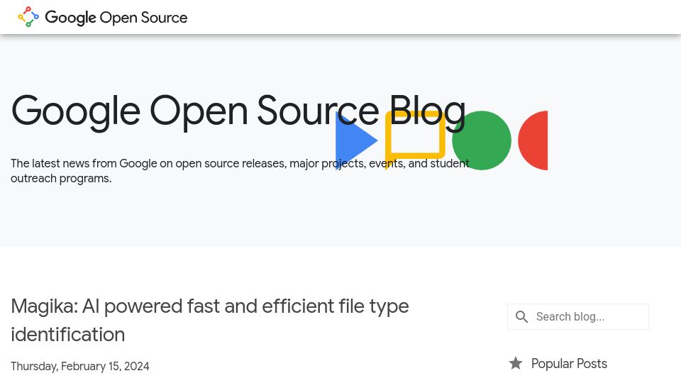 Screenshot of opensource.googleblog.com: Magika: AI powered fast and efficient file type identification