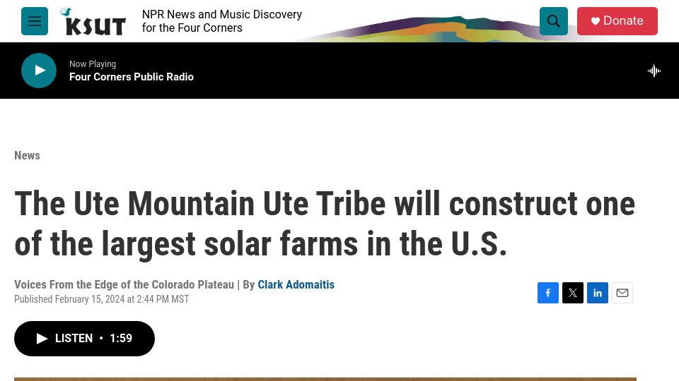 Screenshot of ksut.org: The Ute Tribe will construct one of the largest solar farms in the US