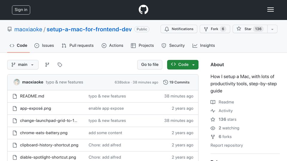 Screenshot of github.com: My MacBook Setup (the 2024 version)