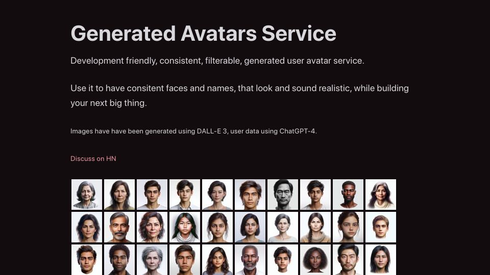 Screenshot of avatars.tzador.com: Show HN: AI Generated (Not-Real) User Avatar Images for Development Needs