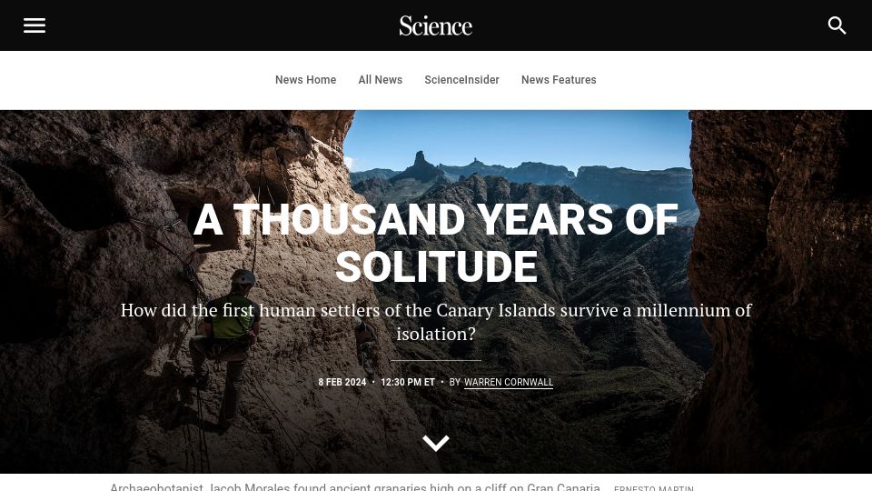Screenshot of science.org: How did the settlers of the Canary Islands survive a millennium of isolation?