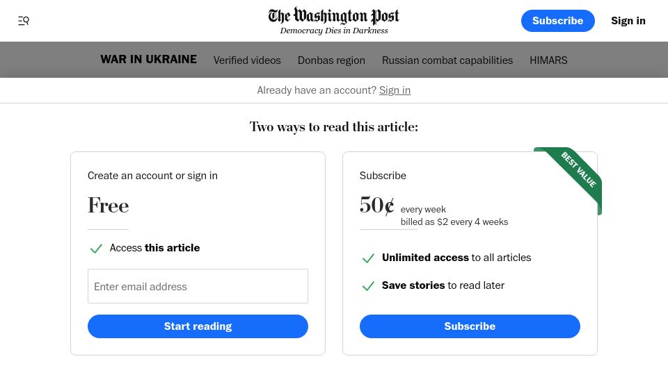 Screenshot of washingtonpost.com: Kremlin runs disinformation campaign to undermine Zelensky, documents show