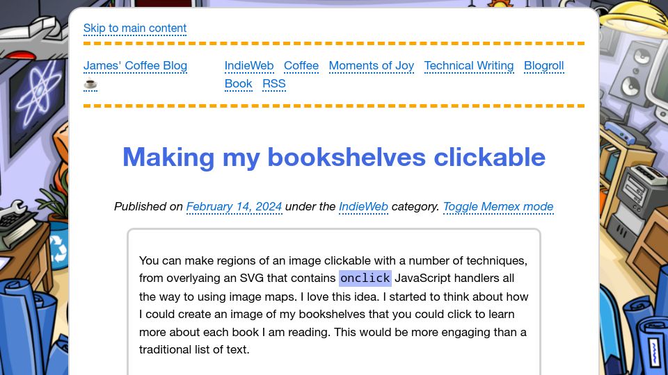 Screenshot of jamesg.blog: Making my bookshelves clickable