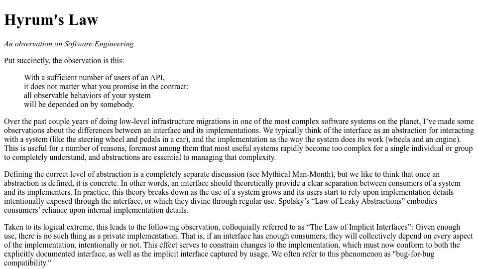 Screenshot of hyrumslaw.com: Hyrum's Law