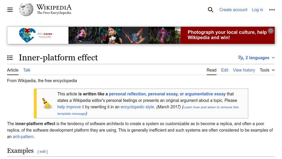 Screenshot of en.wikipedia.org: Inner Platform Effect