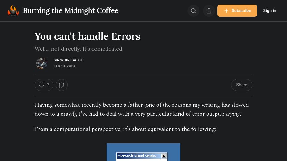 Screenshot of btmc.substack.com: Faults, errors, and failures
