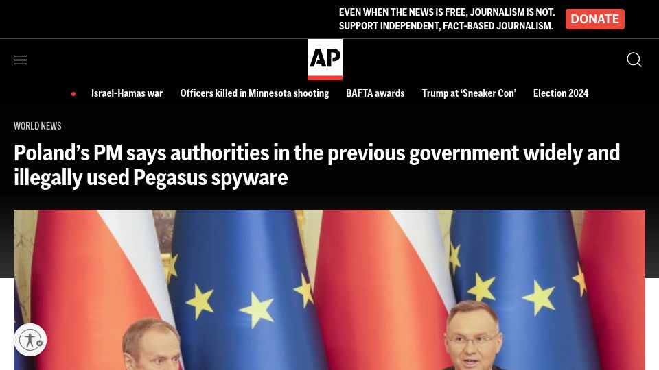 Screenshot of apnews.com: Poland’s PM says previous government illegally used Pegasus spyware