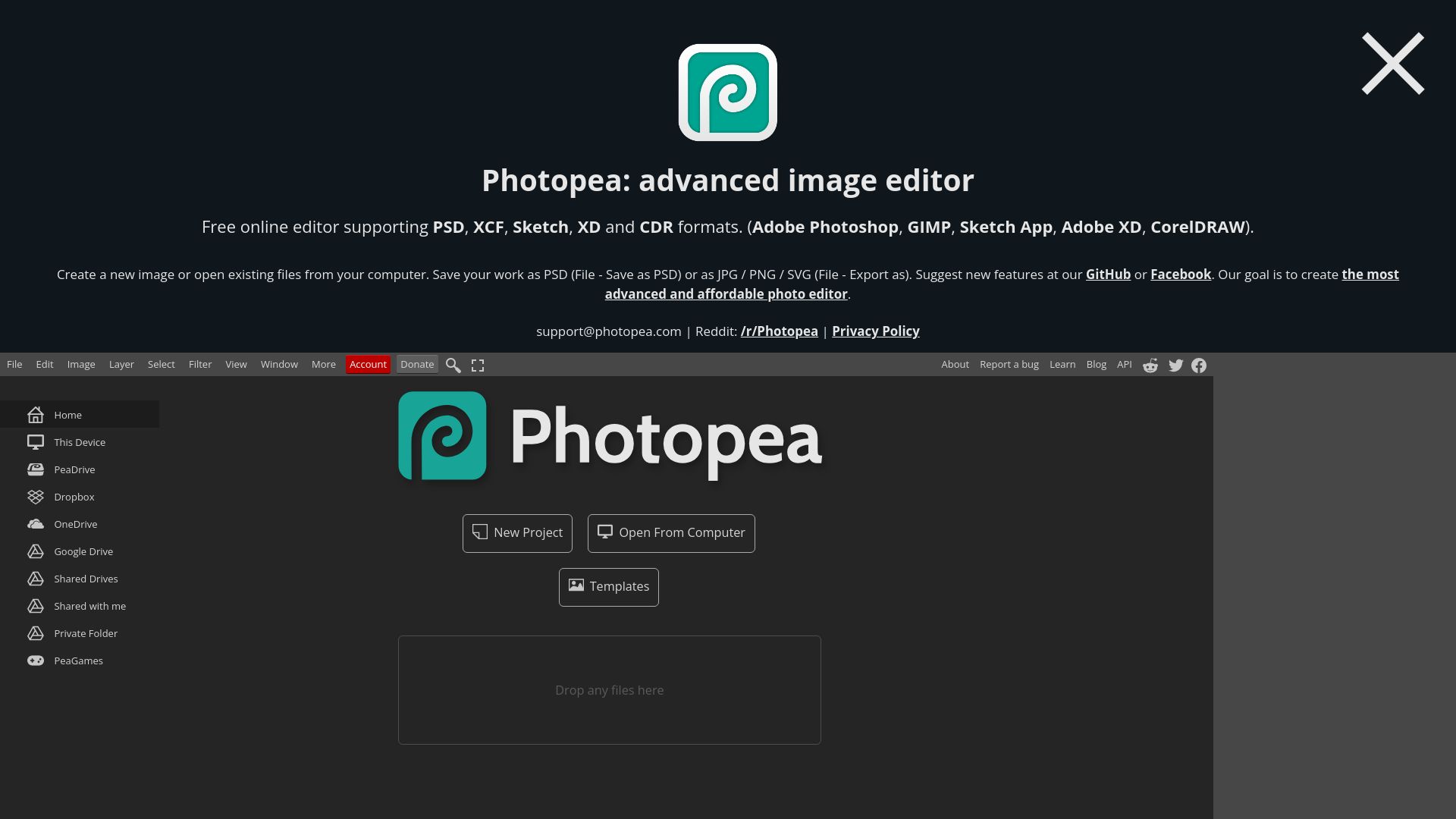 Screenshot of photopea.com: PhotoPea: Advanced Image Editor