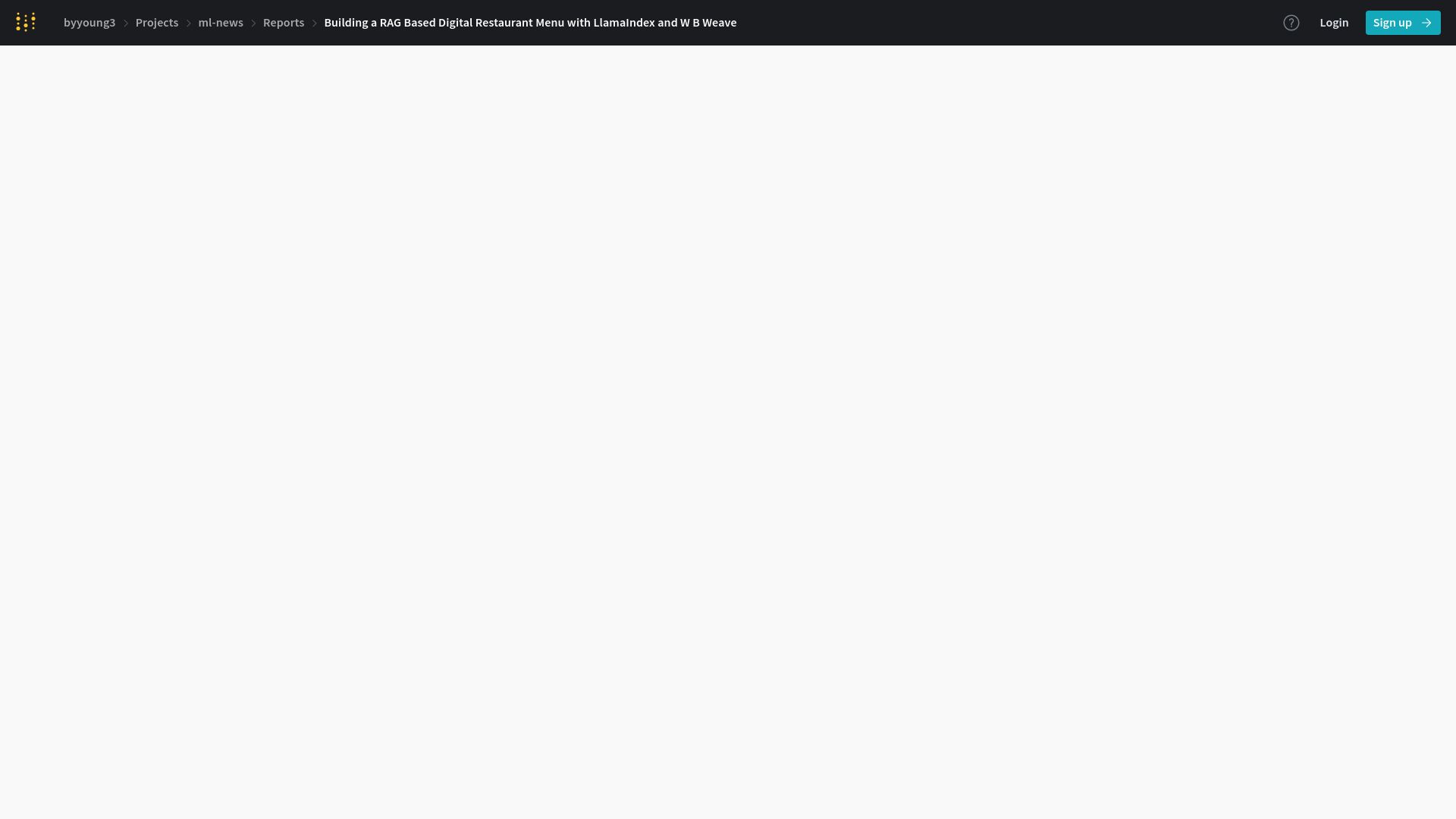 Screenshot of wandb.ai: AI Restaurant Menu with RAG