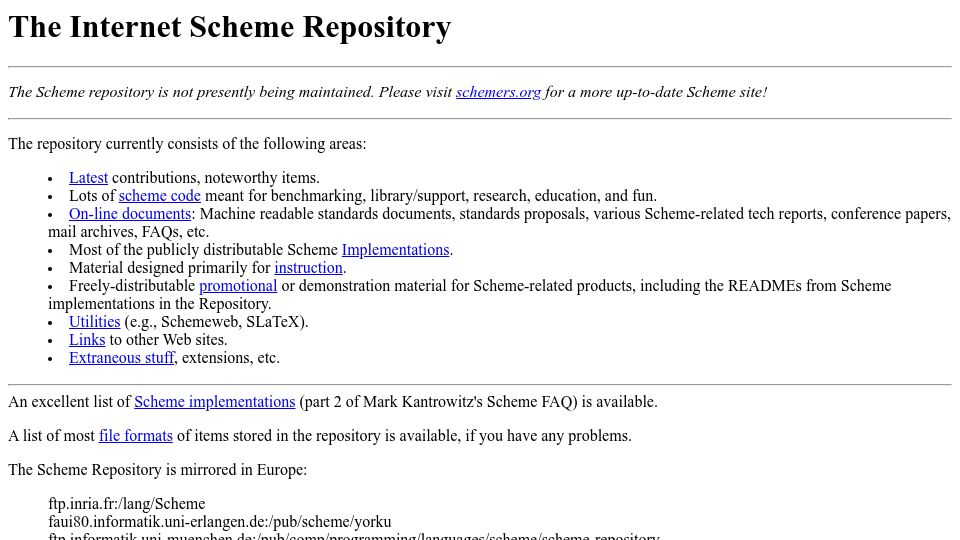 Screenshot of legacy.cs.indiana.edu: The Internet Scheme Repository