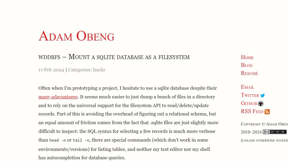 Screenshot of adamobeng.com: Wddbfs – Mount a SQLite database as a filesystem