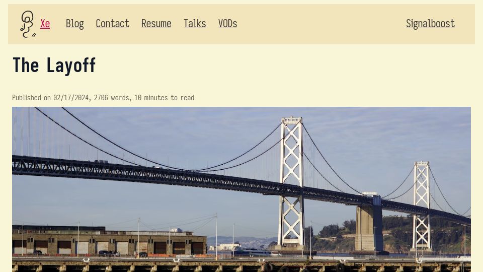 Screenshot of xeiaso.net: The Layoff