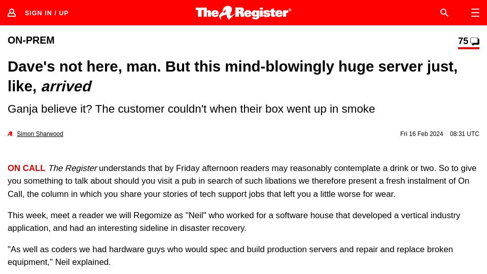 Screenshot of theregister.com: But this mind-blowingly server just, like, arrived