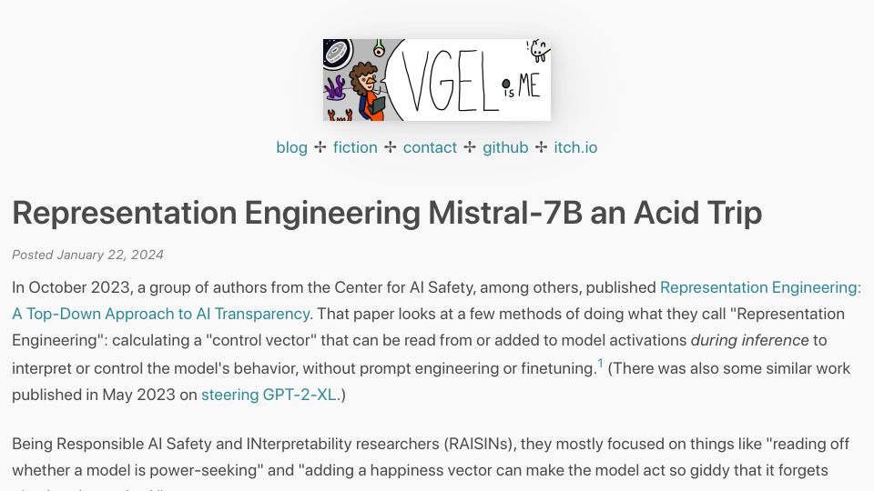 Screenshot of vgel.me: Representation Engineering: Mistral-7B on Acid