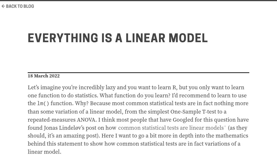 Screenshot of danielroelfs.com: Everything is a linear model