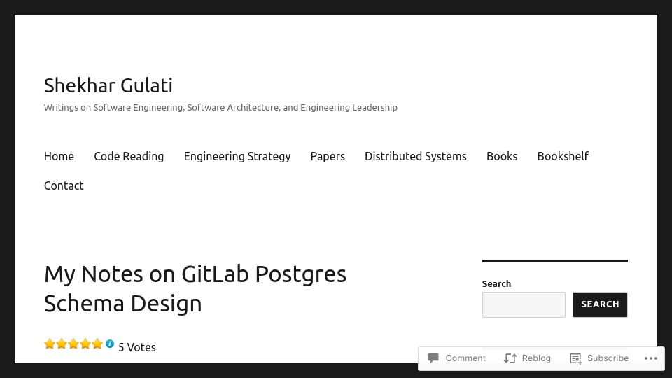 Screenshot of shekhargulati.com: My notes on Gitlab's Postgres schema design (2022)