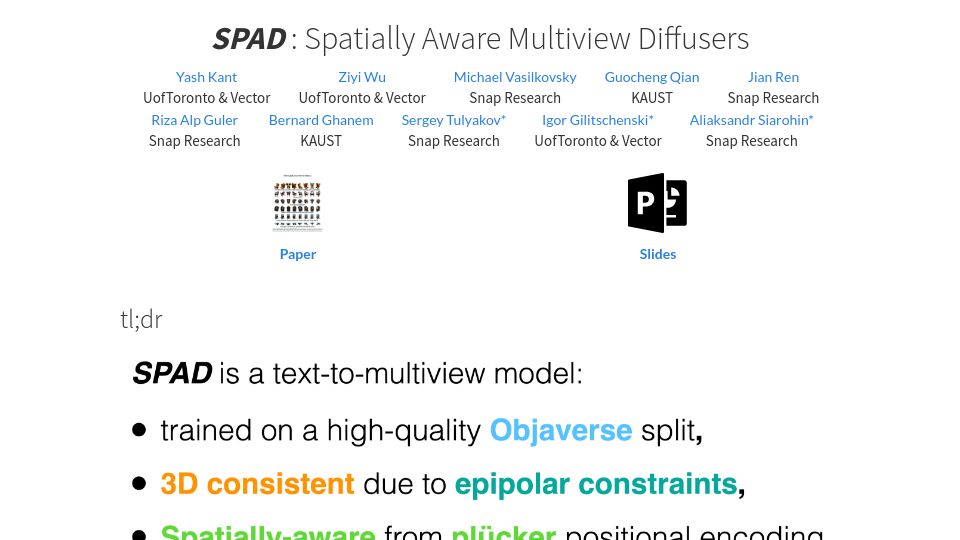 Screenshot of yashkant.github.io: SPAD: Spatially Aware Multiview Diffusers