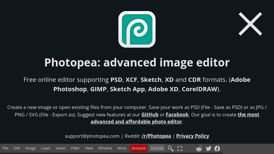 Screenshot of photopea.com: PhotoPea: Advanced Image Editor