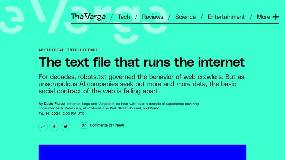 Screenshot of theverge.com: With the rise of AI, web crawlers are suddenly controversial