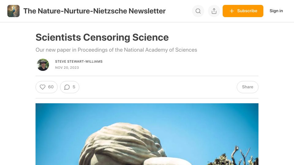 Screenshot of stevestewartwilliams.com: Scientists Censoring Science