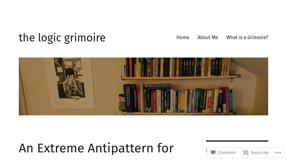 Screenshot of logicgrimoire.wordpress.com: Programming book authors: put all the code in the book