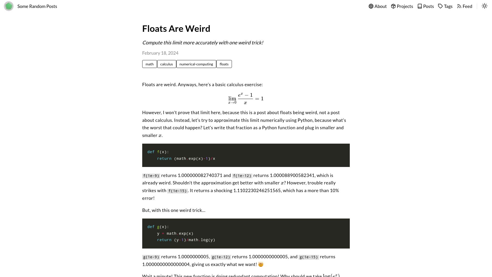 Screenshot of a.exozy.me: Floats Are Weird