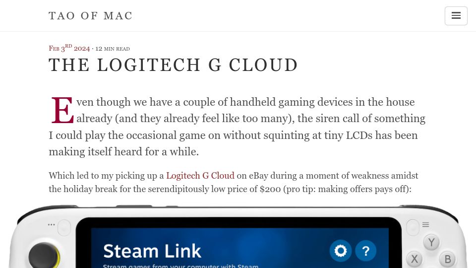 Screenshot of taoofmac.com: The Logitech G Cloud