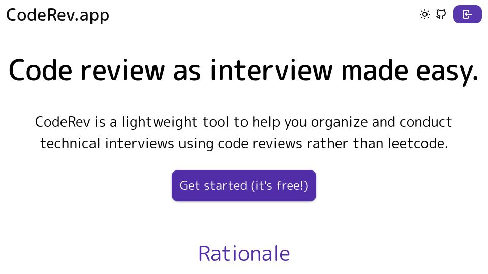 Screenshot of coderev.app: Show HN: CodeRev.app – Code Review as Interview