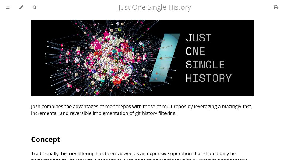Screenshot of josh-project.github.io: Josh: Just One Single History