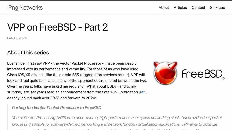 Screenshot of ipng.ch: VPP on FreeBSD
