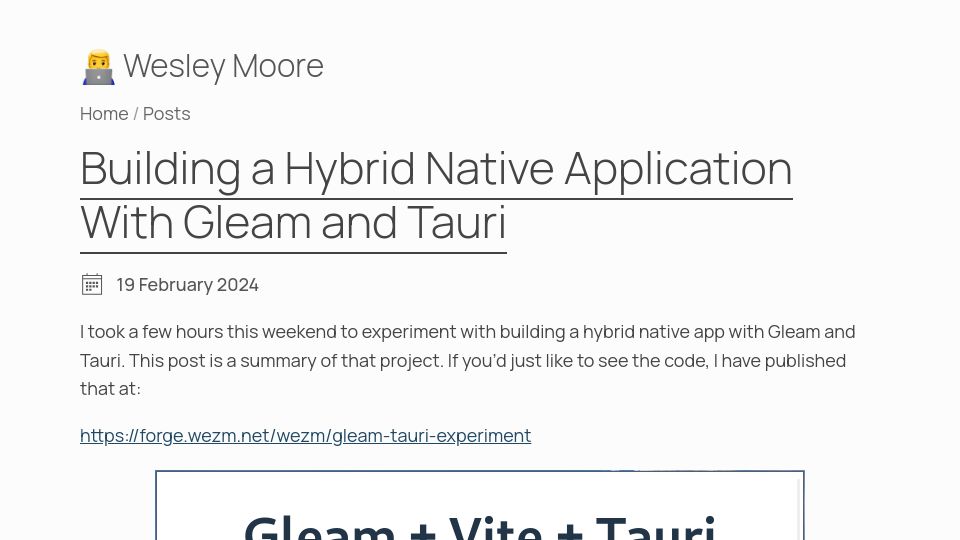 Screenshot of wezm.net: Building a hybrid native application with Gleam and Tauri