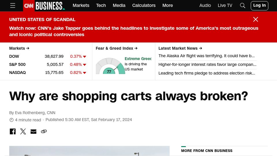 Screenshot of cnn.com: Why are shopping carts always broken?